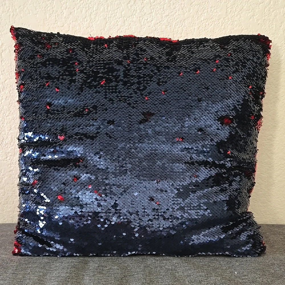 Sequin Throw Pillow - navy and Red